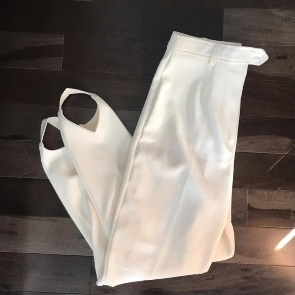 ALM Sport Ribbed Stirrup Cream Leggings 14‎ EUC